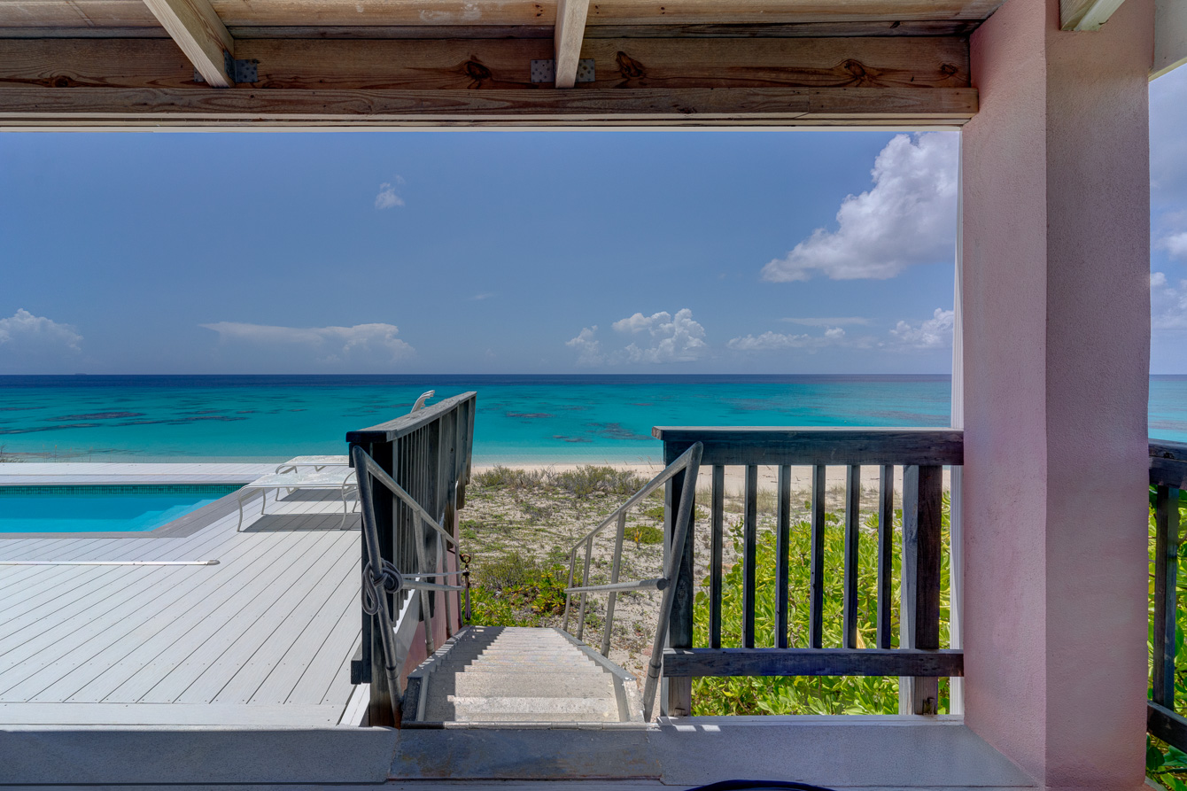 The lift up stairs at The Family Beach House on San Salvador