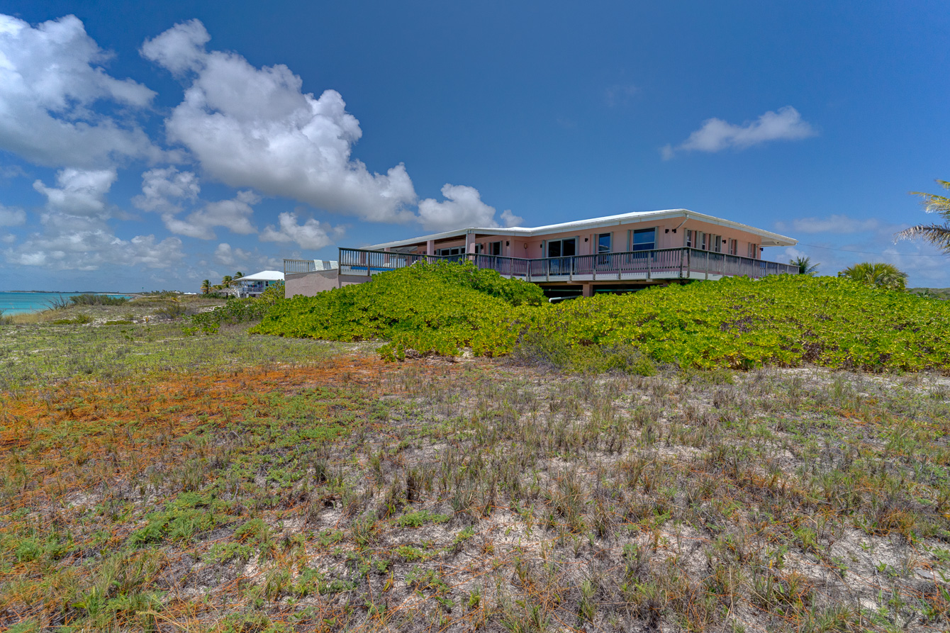 View from the beach at The Family Beach House on San Salvador